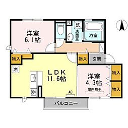 Rioくるま3 2LDKの間取図画像