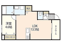 キャベンディッシュ上の浜 1SLDKの間取図画像