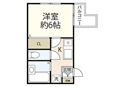 miraizu皆実 1Kの間取図画像