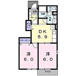 ローズペティルA 2DKの間取図画像