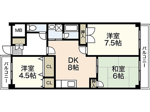 広島県広島市中区小網町(賃貸マンション3DK・5階・60.16㎡)の写真 その2