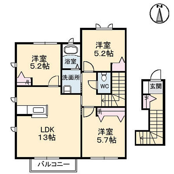 エール東原　B棟 ｜広島県広島市安佐南区東原3丁目(賃貸アパート3LDK・2階・70.43㎡)の写真 その2