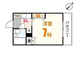 アメニティカネイチII 1階1Kの間取り