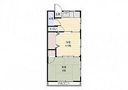 三浦荘　A 1階2Kの間取り