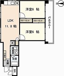 ヒルヴィスタ三滝 4階2LDKの間取り