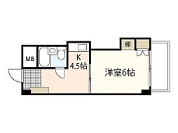 中広ハウス 3階1Kの間取り