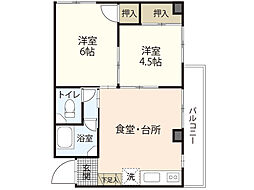 松尾ビル（東観音町） 2階2DKの間取り