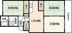 ハイネス大芝 3LDKの間取図画像