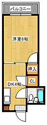 長谷川ビル 2階1DKの間取り