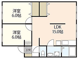 フローラ山本 2階2LDKの間取り