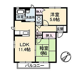 ハピネスＫ　Ｂ棟 2階2LDKの間取り