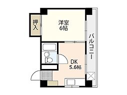 冨永ビル 5階1DKの間取り