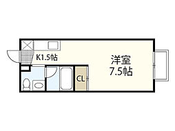 ニホコーポラス 2階ワンルームの間取り