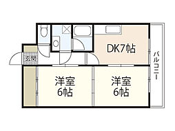 房尾本店三篠ビル 2DKの間取図画像