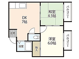鷹の羽マンション 2DKの間取図画像