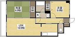 グリーンコート毘沙門 8階2LDKの間取り