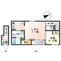 フリードハイム 2階1LDKの間取り