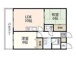 フラーリッシュ岡本 2LDKの間取図画像