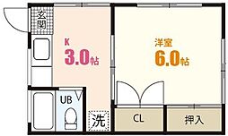 上原寮 1Kの間取図画像