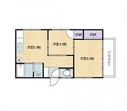 アインズコーポ戸坂 2DKの間取図画像