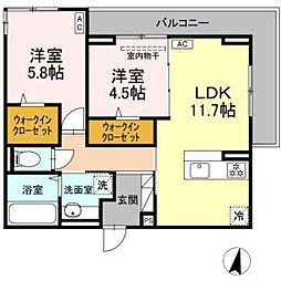 アルカディア中山 2LDKの間取図画像