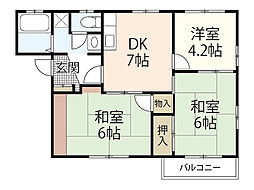 コーポ稲荷B 3DKの間取図画像