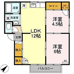 ドミール三和A 2LDKの間取図画像