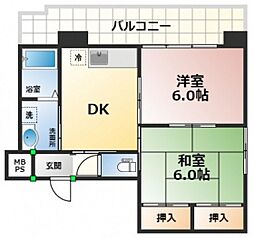 日宝ポニクレール宇品 2DKの間取図画像