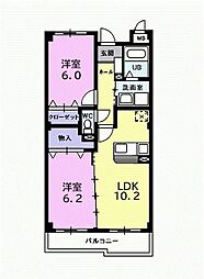 ヌーヴェル・ブリーゼ 2LDKの間取図画像