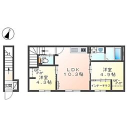 グランデール谷本 2LDKの間取図画像