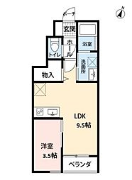 エスリーB棟 1LDKの間取図画像