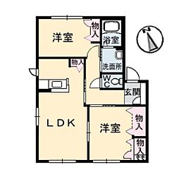 サンビーム串山D 2LDKの間取図画像