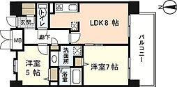 シャトー広島 2LDKの間取図画像