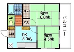楠木ハイツ 2DKの間取図画像