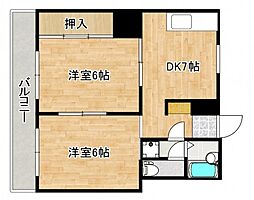 アップルビル 2DKの間取図画像