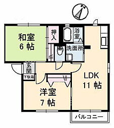 ウッドヴィラージュB 2LDKの間取図画像