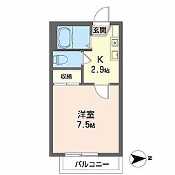 サニーヒルズB 1Kの間取図画像