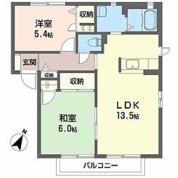 バリュージュ井原A棟 2LDKの間取図画像