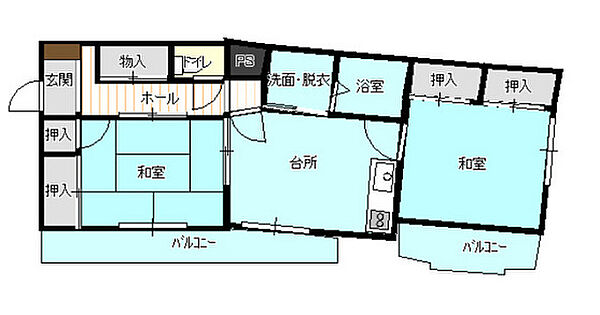 広島県広島市東区牛田東2丁目(賃貸マンション2DK・2階・44.00㎡)の写真 その2