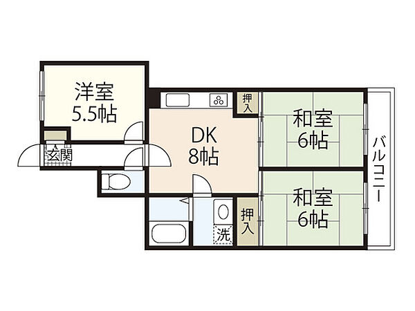 広島県広島市西区大芝3丁目(賃貸マンション3DK・3階・56.43㎡)の写真 その2