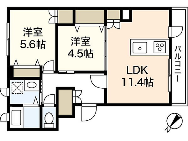 パラティ川内・N ｜広島県広島市安佐南区川内2丁目(賃貸アパート2LDK・2階・54.03㎡)の写真 その2