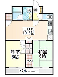 ノワール西原 3階2LDKの間取り