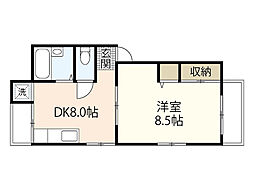 ユースピアみなみ 2階1DKの間取り