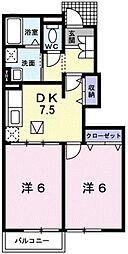 ソレイユ1番館 2DKの間取図画像