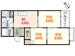 岩田マンション1 3DKの間取図画像