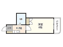エステート16東雲 2階1Kの間取り