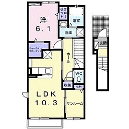 Ｃａｌｍｅ 2階1LDKの間取り