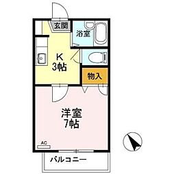 アヴニールB 1Kの間取図画像
