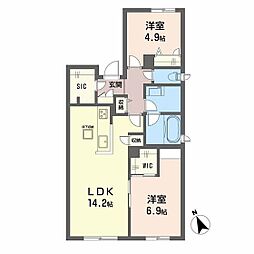 セントラル山田 1階2LDKの間取り