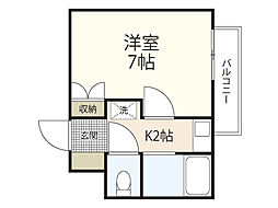 miraizu皆実 1Kの間取図画像